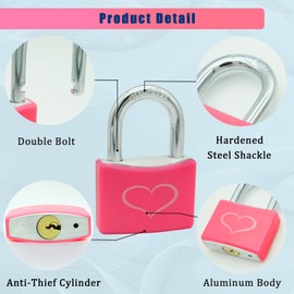 Fuaxat 2 Pack Pink Padlock with 3 Keys, 3Inch Long Shackle Locker Lock with 1-9/16" (40 mm) Wide Aluminum Lock Body, Padlock Keyed Alike for Gym Locker, Gate, Love Lock, Sheds, Storage Unit, Fence