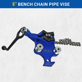 Yost Vises BC-6 Bench Chain Vise | 1/4 Inch to 6 Inch Pipe Clamp Capacity | Work Bench Vise | Heavy Duty Cast Iron Body and Durable Leg Chain | Blue