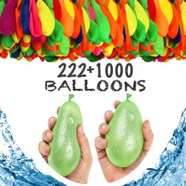 1000 Water Bombs Refill Set with 222 Self-Sealing Water Balloons, Water Bomb Filling Aid, Refill Pack with 1000 Water Balloons with Rubber Ring, Quick Filling Reusable Water Balloons