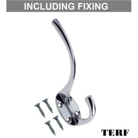 TERF® Polished Chrome Double Wall Mounted & Door Hooks Hat Coat Robe Hooks for Bathroom Bedroom Kitchen Office Door Hooks with Fixing Screw - Pack of 2