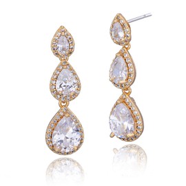 Cubic Zirconia Bridal Earrings Gold - Elegant Sterling Silver Teardrop CZ Wedding Party Prom Earrings for Bride Bridesmaids Crystal Rhinestone Diamond Zircon Dangle Drop Earrings for Women