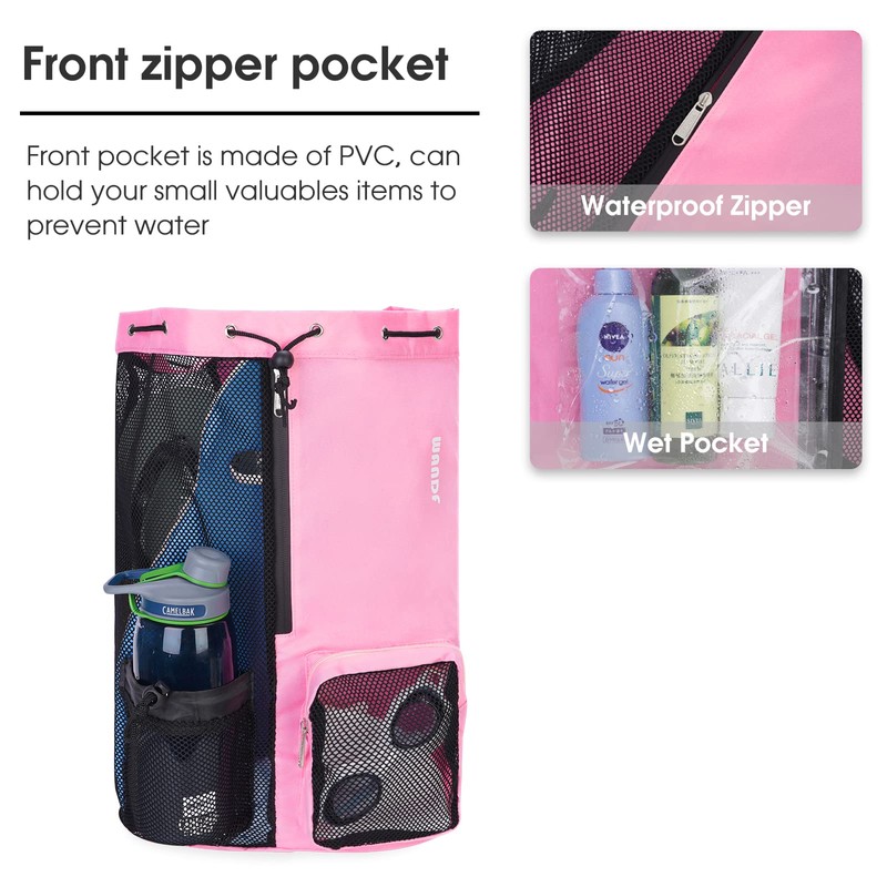 WANDF Swim Bag Mesh Drawstring Backpack with Wet Pocket for