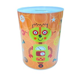 BLUECHOLON Original Children's Piggy Banks, Children's Money Box Tin, Large XXL (12 x 9, Robot Orange)