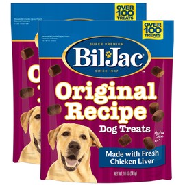 Bil-Jac Dog Treats - Original Recipe Chicken Liver Soft Puppy Training Treat Rewards, 10oz Resealable Double Zipper Pouch (2-Pack)