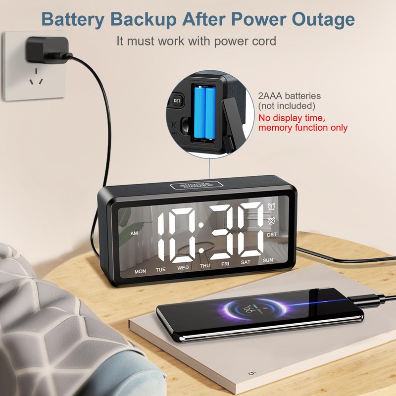 Ankilo Alarm Clocks Bedside, Digital Alarm Clock for Heavy Sleepers
