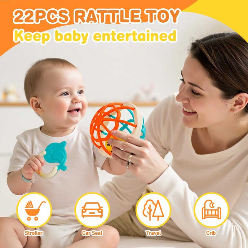 Baby Rattles 0-6 Months,Infant Sensory Teething Toys Set for 3-6