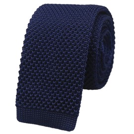 Slim Navy Blue Knitting Tie Solid Border Vintage Pattern Business Silk Necktie for Men or Boys