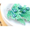 Alilang Silvery Tone Green Rhinestone Faux Pearl Drop Enamel Leaf