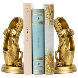 MXARLTR Bookends for Shelves, Ballet Slipper Decorative Bookends - Book Ends with Anti-Slip Pad for Book Lovers Dancers Heavy Book Holder for Home Office Decor (Gold)