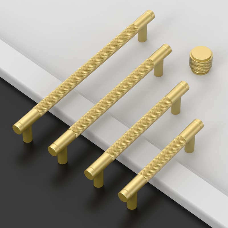 Amerdeco 10 Pack Matte Gold Knurled Cabinet Knobs Kitchen Cabinet