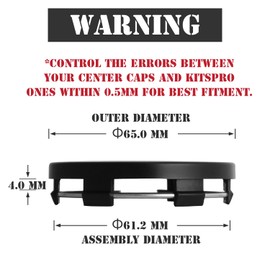 KitsPro 2.6Inch 65MM Wheel Center Caps for Ford Expedition Explorer Ranger F150 Rim Hub Caps FL34 1A096, Pack of 4 (Matte Black, Outer 65MM, Inner 61MM)