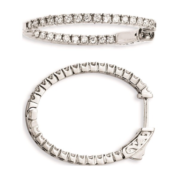 Sterling Silver Rhodium-Plated Cz In And Out Oval Hoop Earrings