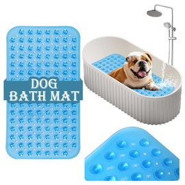 Dog Bath Mat for Tub, 15" x 27.6" Non Slip Pet Bathtub Mat, Easy to Clean Bath Tub Shower Mat, Quick Drain with 124 Strong Suction Cups and Drainage Holes (Blue)