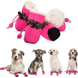 YAODHAOD YAODHAOD Dog Shoes for Winter, Dog Boots & Paw Protectors, Fleece Warm Snow Booties for Puppy with Reflective Strip Anti-Slip Rubber Sole for Small Medium Size Dogs,Size 5: 1.9"x1.5" (L*W),Pink