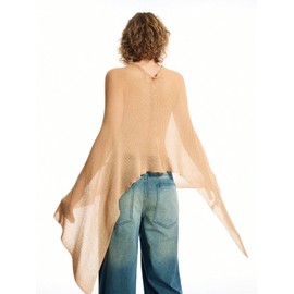 Milumia Women's Lightweight Sheer Knit Ponchos Shrug Wraps Knitted Scarf Poncho Sweater Cape Shawl Apricot Small