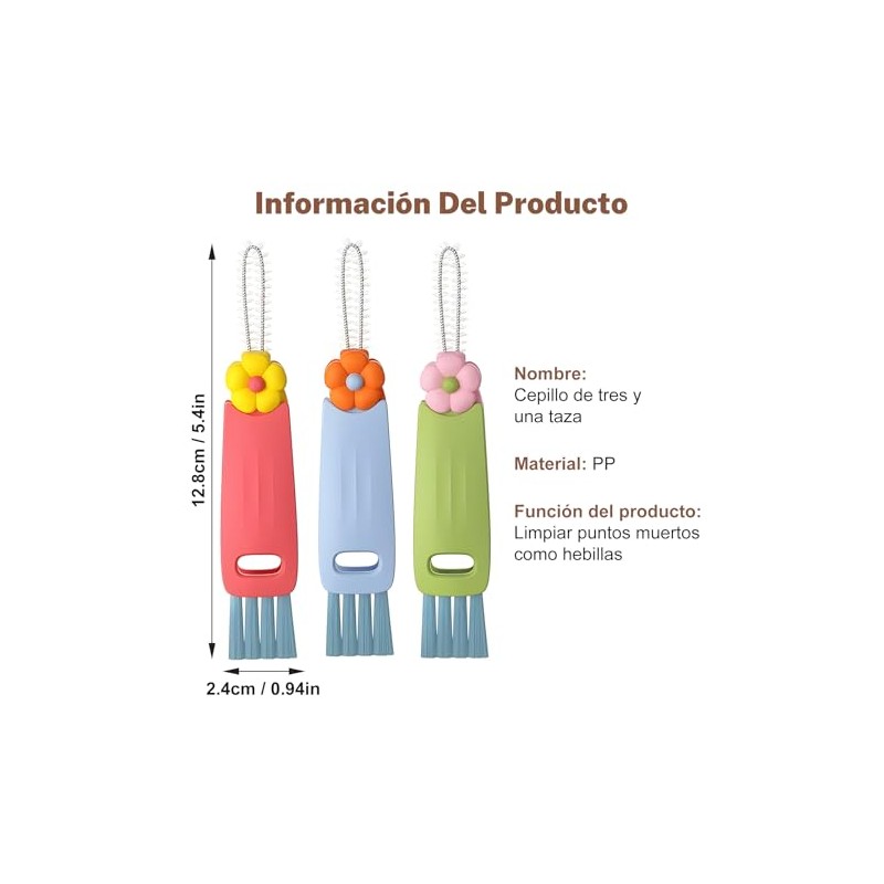 Kit de 3 Cepillo para Botellas,Cepillo de limpieza para vajillas