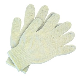 MCR Safety 9506M Heavy Weight Cotton/Polyester 7 Gauge Hemmed Gloves with Blue Hem Cuff, Natural, Medium, 1-Pair