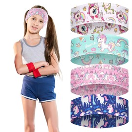 Children's Headbands, Pack of 4 Unicorns Children's Headband Baby Girl, Thin, Ultralight and Elastic Hair Band, Girls, Sports Headband in 4 Styles (Pink, Girl)