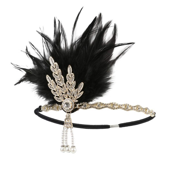 Diadema vintage con diseño de margarita Buchanan para disfraz de Gran Gatsby, tiara de los años 20, accesorio para el pelo (6068# dorado + negro)