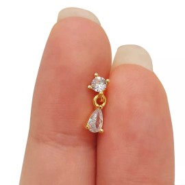 Luxe Modz Dangle Teardrop CZ Prong Set L Shaped 6mm Nose Stud 20G - Sold Individually