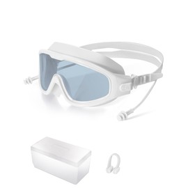 Professional Swimming Goggles, Anti-Fog Lens, White Frame, Adjustable Strap