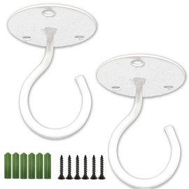 TIHOOD 2PCS Wall Mount Ceiling Hooks, Metal Plant Bracket Iron Wall Mount Lanterns Hangers for Hanging Bird Feeders, Lanterns, Wind Chimes, Planters, Outdoor Decoration Hooks (White)