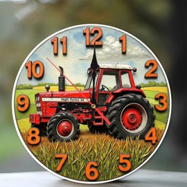 Lancholy Farm Tractor Wall Clock Rustic Vintage Style Decor 10-Inch Wooden Wall Clock, Silent Movement, Battery Operated (AA Batteries Not Included), Artistic Home Decor, Perfect for Home Accents