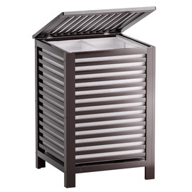 SMIBUY Double Laundry Hamper with Lid, 120L Bamboo Laundry Basket with Removable Liner Bag, 2-Section Clothes Divider Laundry Sorter for Laundry Room, Bathroom, Bedroom (Dark Brown)