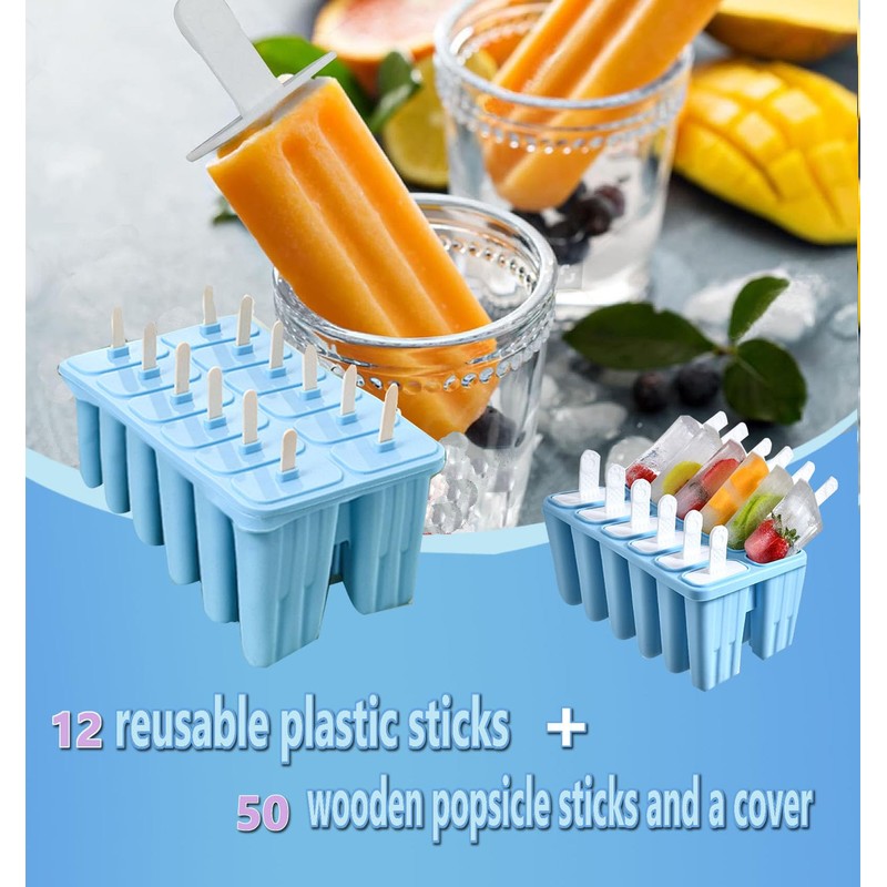 Silicone Popsicle Molds with Sticks Wpunwen 12 Cavity Ice Popsicle