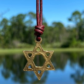 Star of David Necklace For Mens - Gold Bat Mitzvah Gift, Jewish Jewelry, Hexagram Symbol, God Help Us, Girls Gifts, Women Spiritual Pendant (Antique Gold, Antique Leather)