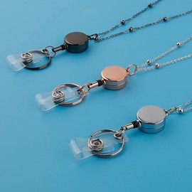 Lanyards for Id Badges 3 Pack Badge Lanyard with 6 Pcs Id Badge Holder Retractable Stainless Steel Teacher Lanyard Cruise Ship Lanyards for Girl Women (Black, Silver, Rose Gold)