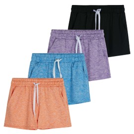 Real Essentials Paquete de 4: Pantalones cortos deportivos de secado rápido, Rendimiento atlético Para ponerse mientras juega al Fútbol |Tenis| hace al gimnasio con cordón y bolsillos - ST 3, LG (14)