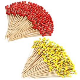 200 Pieces of 12Cm Double-Beaded Bamboo Sticks, Cocktail Sticks, Food Sticks, Party Food Selection, Red Cocktail Sticks, Finger Food Selection