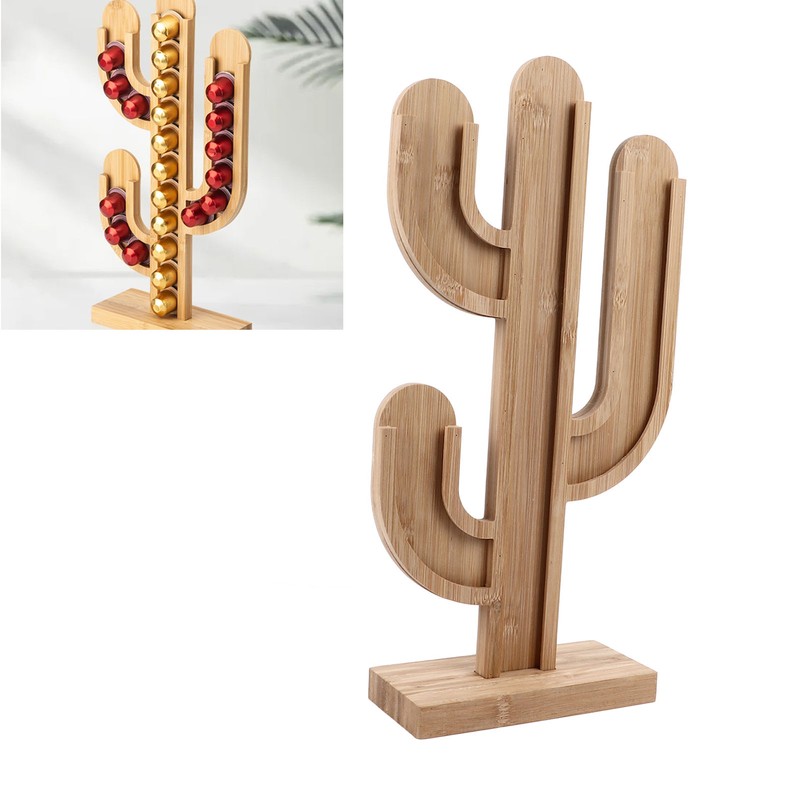 Wooden Coffee Capsule Holder Removable Coffee Pod Holder Cactus Shape
