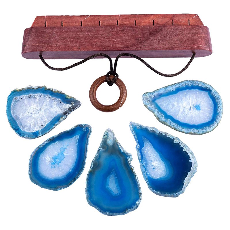KYEYGWO Blue Agate Discs Geode Wind Chime Sun Catcher Crystal