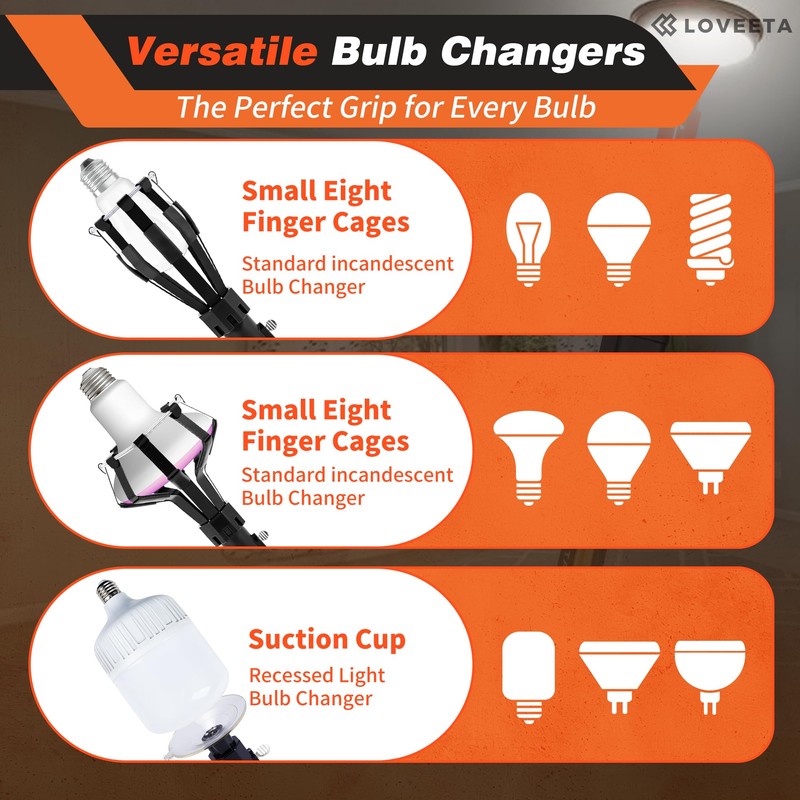 LOVEETA® Gen2 12Ft [18Ft Reach] Extendable Light Bulb Changer Pole
