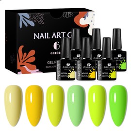 MSRUIOO Nail Gel Polish 6Pcs Neon Gel Nail Polish Set Pale Yellow Light Green Orange DIY Nail Art High Gloss Gel Nail Kit for Women Girls
