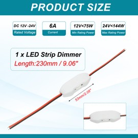 MECCANIXITY LED Strip Dimmer, DC 12V to 24V 6A Rotary Brightness Adjustable Controller Lamp Switch with Wire Leads for Single Color Strips, White