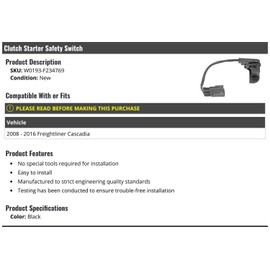 Marketplace Auto Parts Clutch Starter Safety Switch - Compatible with 2008-2016 Freightliner Cascadia