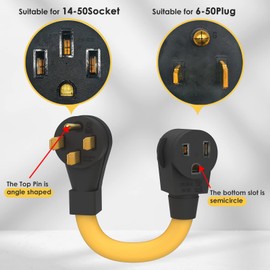 M1A2 Heavy-Duty Welder Adapter Cord, NEMA 14-50P Male to 6-50R Female, 50 Amps, STW 6 AWG, 250V RV 12500 Watt 12Inch