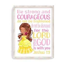 Watercolor African American Belle Princess Christian Nursery Unframed Print Be Strong and Courageous Joshua 1:9