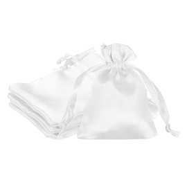 PATIKIL 3 x 4 Inch Satin Drawstring Bags Set of 6 Silk Gift Bags Wedding Trinket Box Jewelry Candy Christmas Party Graduation Birthday Easter White