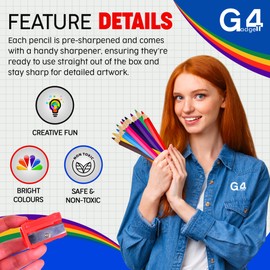 G4GADGET 10 Chunky Colouring Pencils with Sharpener - Kids & Adults Art Set, Pre-Sharpened Triangle Pencils for Easy Grip, Ideal for School, Home, Party Favours, and Gifts