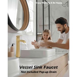 HOIGY Brushed Gold Vessel Sink Faucet, Brass Bathroom Waterfall Faucet 1 Hole, Single Handle tall bathroom faucets for vessel sinks 12 Inch, Farmhouse Bathroom Vanity Faucets for Bowl, No Pop-up Drain