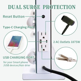 COOLJEEN Vanity Mirror with Lights, 9 Bulbs Lighted Makeup Mirror, Detachable 10X Magnification Mirror, Makeup Mirror with Lights, 3 Color Lighting Modes, Tabletop