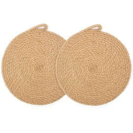 LioCam Stylish Trivet Set, 2 Pieces with Hooks, Heat Resistant, Natural Material, Flax, Non-Slip, Breathable, Iron Kettle, Clay Pot, Teapot, Washable Insulation Mat for Kitchen Dining, Gift Ready