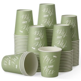 Fulmoon 100 Pcs Sage Green Paper Cups 9 oz Cup Disposable Mr and Mrs Paper Cups Wedding Bridal Shower Coffee Cups Birthday Beverage Drinking Cups Bulk for St Patricks Tea Party Picnic Business Supply