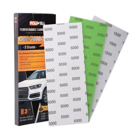POLIWELL Pyramid Structure Car Sandpaper Set: 3.6“ x 9” Wet/Dry Polishing Pads (1500/3000/5000 Grit) — Clear Coat Scratch Repair, Automotive Detailing Care, and Ultra-Smooth Surface Restoration