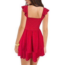 HESUUIO Womens Summer Casual Mini Dress Hollow Out Eyelet Ruffle Layered Flowy Vacation Sundress