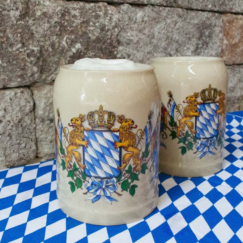 Bavariashop Bavarian Crest Diamond Pattern & Lions Stone Tankard, White,